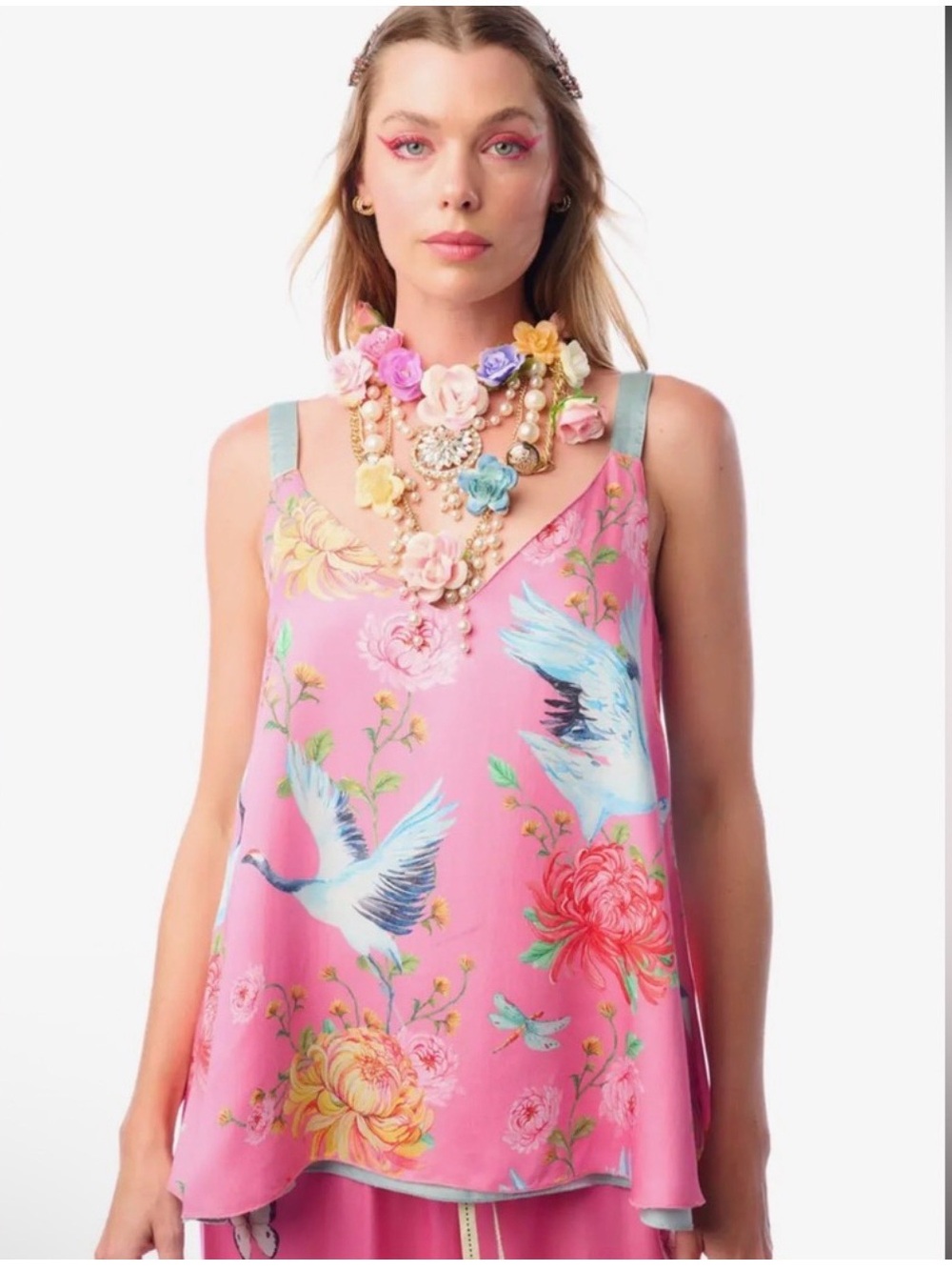 Aratta Legend of the Crane Pink reversible Cami Tank, NWT